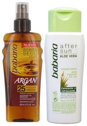 Babaria Sun Aceite Seco Solar Argan Oil - Suchý olej na opalování s Arganovým olejem SPF25 200ml + Mléko po opalování 150ml