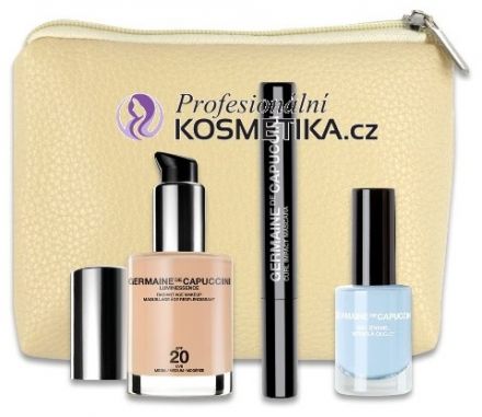 Germaine de Capuccini Sada Make-up 2 - Make-Up Luminissence SPF 20 č.481 Fresh + Řasenka pro extra objem Č.377 Černá + Lak na nehty č.726 Nebeská modř + Béžový neceser Dárková sada