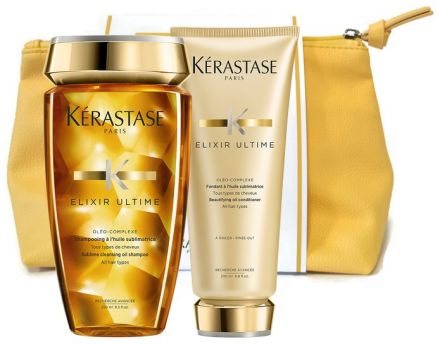 Kérastase Elixir Ultime Set - Luxusní šamponová lázeň 250ml + Vyživující elixír 200ml +Luxusní neceser Dárková sada