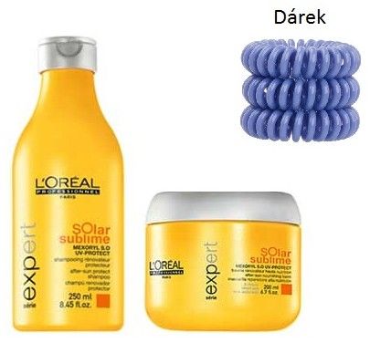 L´Oréal Expert Solar Sublime Summer Set - Ochranný šampon po slunění 300ml + Regenerační a vyživující maska po slunění 250ml + Mix gumiček do vlasů 3 kusy Dárková sada