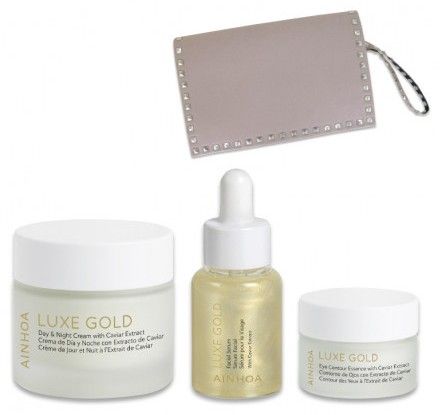 Ainhoa Luxe Gold Letní sada 2018 - Denní a noční krém 50 ml + Sérum 30 ml + Oční esence 15 ml + Neceser Dárková sada