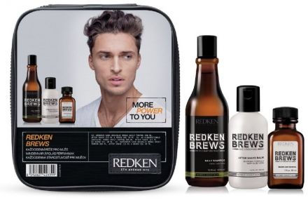 Redken Brews Brews Skin Vánoční sada - Pánský šampon pro každodenní použití 300 ml + balzám po holení 150 ml + olej na vousy a pleť 50 ml Dárková sada