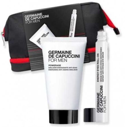 Germaine de Capuccini For Men Powerage Set - Energizující pleťová emluze 50ml + Roll-On oční sérum proti únavě 10ml + Necesér Dárková sada