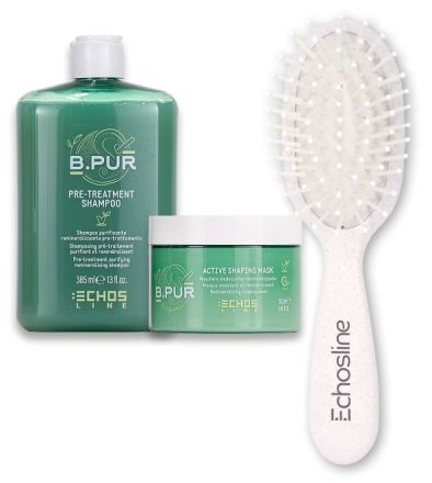 Echosline B. PUR Vánoční Sada - Čistící šampon 385 ml + maska 250 ml + kartáč na vlasy Dárková sada