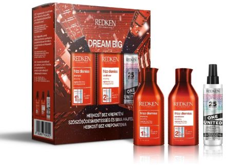 Redken Frizz Dismiss Set - Šampon 300 ml + kondicionér 300 ml + sprej One United 150 ml Dárková sada