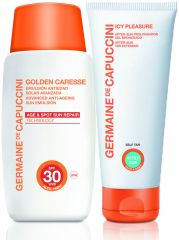 Germaine de Capuccini Golden Caresse Set I - Ochranná opalovací pleťová emulze SPF30 50 ml + Emulze po opalování 50 ml + Kosmetická taštička Dárková sada