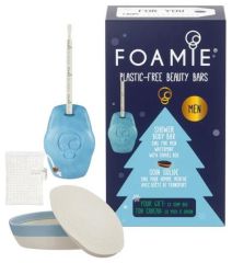 Foamie Men Set - Tuhé mýdlo 3v1 90 g + krabička 1 ks + sáček na mýdlo 1 ks Dárková sada