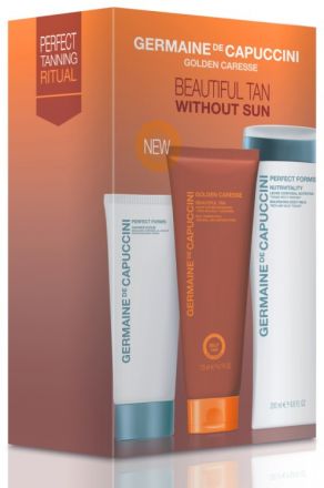 Germaine de Capuccini Golden Caresse Beautiful Tan - Tělový peeling s cukrem 100ml + Výživné tělové mléko 200ml + Samoopalovací mléko 125ml Dárková sada