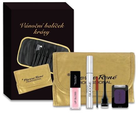 Pierre René Vánoční balíček krásy č.43 - Řasenka Volume + Oční stíny + Lesk na rty + Gelové oční linky + Zlaté pouzdro se štětci Dárková sada