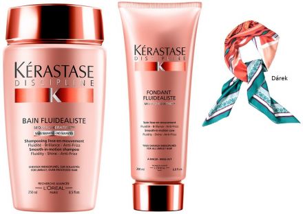 Kérastase Discipline Summer Set 1 - Šampon pro nepoddajné vlasy 250ml + Uhlazující péče 200ml + Módní šátek Dárková sada