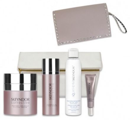Skeyndor Corrective Letní sada 2018 - Protivráskový krém 50 ml + Sérum na mimické vrásky 30 ml + Oční krém 15 ml (bez krabičky) + Micelární voda Aquatherm 100 ml + Neceser Dárková sada
