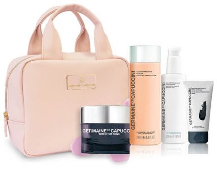 Germaine de Capuccini Timexpert SRNS Rose Nude Set - Denní regenerační pleťový krém 50 ml + Odličovač make-upu 125 ml + Pleťová voda 125 ml + Custom maska 50 ml + Růžový neceser Dárková sada