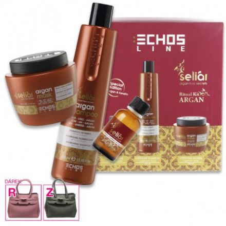 Echosline Seliar Argan Vánoční Sada - Šampon 350 ml + maska 500 ml + fluid 30 ml + kabelka Dárková sada