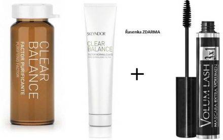 Skeyndor Clear Balance Sada č. 2 - Čistící faktor 12 x 5 ml + čistící komfortní maska 75 ml + řasenka černá 16 ml Dárková sada