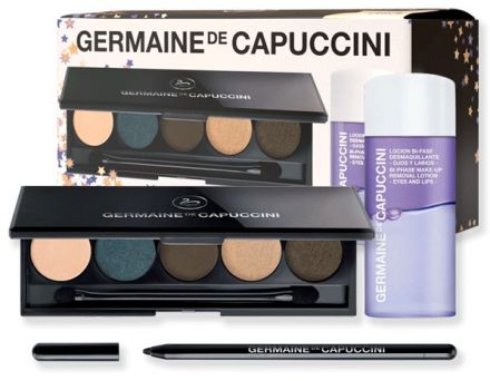 Germaine de Capuccini Deep Gaze Set - Paleta očních stínů 247 Sand Storm 5x1g + Tužka na oči Day-Long 323 Black 5g + Dvoufázový odličovač na voděodolný make-up 50ml Dárková sada