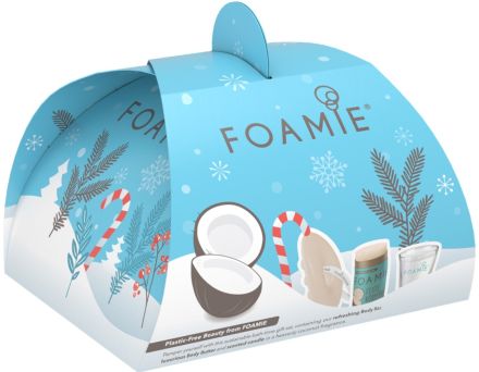 Foamie Relax Coconut Set - Tuhá sprchová péče 50g + Tuhé tělové máslo 80 g + Kokosová svíčka 1ks Dárková sada