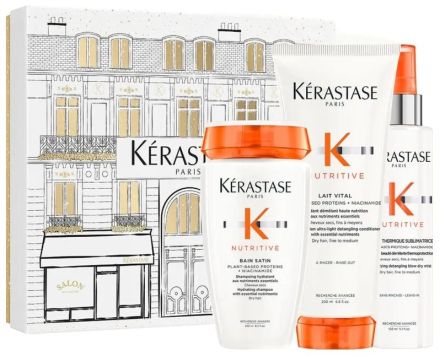 Kérastase Nutritive Light Vánoční Set - Šampon Bain Satin 250 ml + péče 250 ml + termoochranná péče 150 ml Dárková sada
