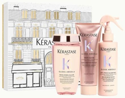 Kérastase Gloss Absolu Vánoční Set - Šampon 250 ml + kondicionér 250 ml + Uhlazující termoochranný sprej 190 ml Dárková sada