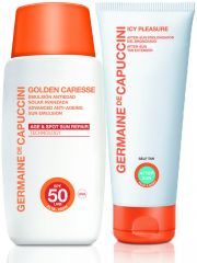 Germaine de Capuccini Golden Caresse Set II - Ochranná opalovací pleťová emulze SPF50 50 ml + Emulze po opalování 50ml Dárková sada