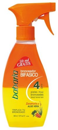 Babaria Sun Bronceador Bifasico Oil - Dvoufázový opalovací olej s výtažkem z Aloe Vera a Mrkve SPF4 300ml