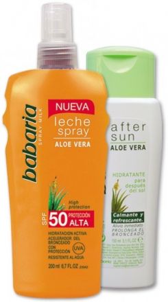 Babaria Sun Leche Solar Sun Milk Aloe Vera - Opalovací mléko s výtažkem z Aloe Vera SPF50 200ml + Mléko po opalování 150ml
