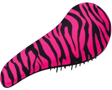 Detangler kartáč na vlasy s rukojetí pogumovaný Zebra - Růžovo-černý