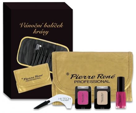 Pierre René Vánoční balíček krásy č.44 - Oční linky + Oční stíny + Lak na nehty + Zlaté pouzdro se štětci Dárková sada