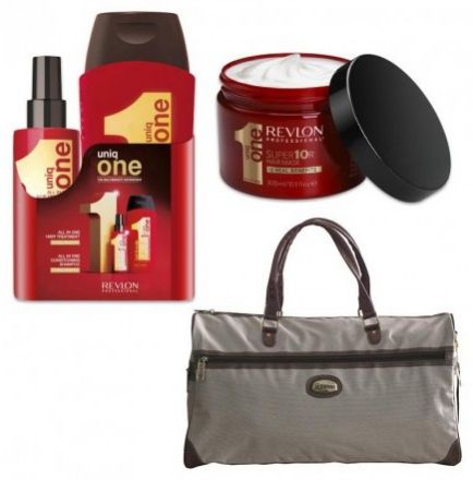 Uniq One Plus Vánoční balíček č.38 - Neoplachovací péče 150ml + Šampon & kondicionér 2v1 300 ml + Super maska 300ml + Cestovní taška Dárková sada