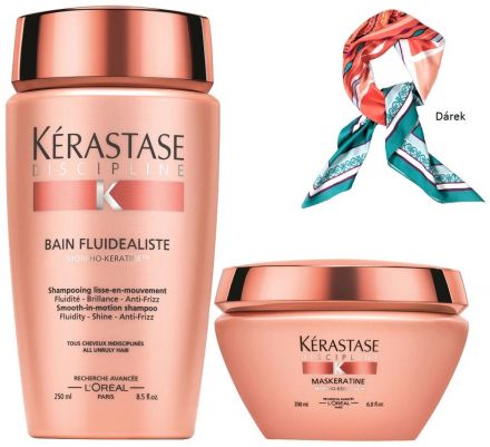Kérastase Discipline Summer Set 2 - Šampon pro nepoddajné vlasy 250ml + Maska pro nepoddajné vlasy 200ml + Módní šátek Dárková sada