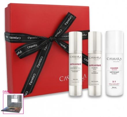 Casmara Goji Vánoční sada - Vyrovnávací krém 30ml + Vyrovnávací sérum 30ml + Multifunkční odličovač 100ml + Paleta očních stínů 98ks x 1g Dárková sada