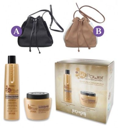 Echosline Ki Power Vánoční sada - Šampon s keratinem 350ml + Maska s keratinem 500ml + kabelka Dárková sada