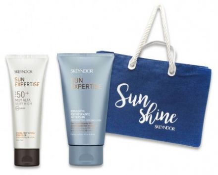 Skeyndor Sun Expertise Solární Sada - Ochranný tónovaný krém SPF50 75 ml + Emulze po opalování 150 ml + Plážová taška