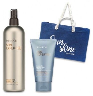 Skeyndor Sun Expertise Solární Sada - Bronze Plus Hydratant 400 ml + Osvěžující emulze po opalování 150 ml + Plážová taška Kosmetická sada