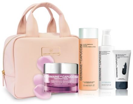 Germaine de Capuccini Timexpert Rides Rose Nude Set - Regenerační krém na suchou pleť 50 ml + Odličovač make-upu 125 ml + Pleťová voda 125 ml + Custom maska 50 ml + Růžový neceser Dárková sada