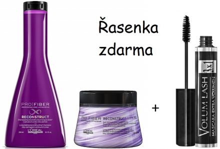 L´oréal Professionnel Pro Fiber Reconstruct New Set - Šampon pro poškozené vlasy 250ml + Maska pro poškozené vlasy 200ml + Řasenka černá 16ml Dárková sada