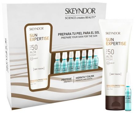 Skeyndor Sun Expertise Set - Ochranná emulze na obličej SPF50 75 ml + hydratační koncetrát 7 x 2 ml Dárková sada