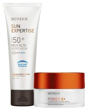 Skeyndor Power C+ Travel set II - Energizující Emulze 15 ml + Ochranný opalovací krém SPF50+ 25 ml Dárková sada