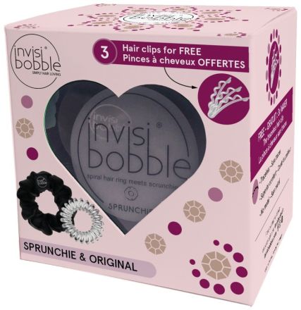 Invisibobble Heart Style Set - 1x gumička original + 1 x gumička Sprunchie + 3x Waver Crystal Clear Dárková sada