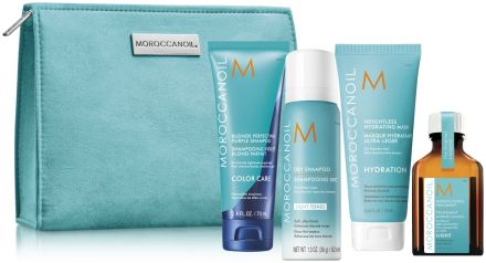 Moroccanoil Blonde On the Go Set - Šampon 70 ml + maska 75 ml + suchý šampon 62 ml + olej 25 ml Dárková sada
