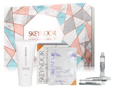 Skeyndor Essential Suchá Pleť Set - Kolagenové ampule 4 x 2 ml + peeling 50 ml + 2x alginátové maska Dárková sada