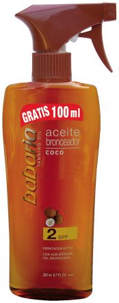 Babaria Sun Aceite Bronceador Taninng Oil Coco - Olej na opalování s kokosem SPF2 300ml + Mléko po opalování Aloe Vera 150ml zdarma