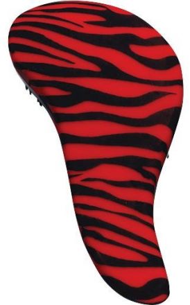 Detangler kartáč na vlasy s rukojetí pogumovaný Zebra - Červeno-černý