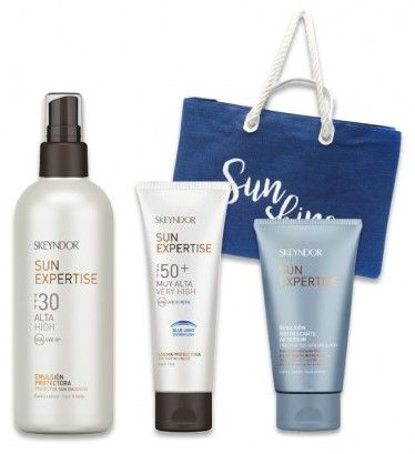Skeyndor Sun Expertise Solární Sada - ochranná emulze SPF30 200 ml + Ochranný krém SPF50+ + Osvěžující emulze po opalování + plážová taška