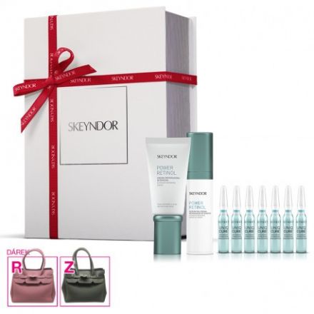 Skeyndor Power Retinol Vánoční Sada - Reparační emulze na suchou pleť 50 ml + Reparační sérum 30 ml + ampule Uniqcure hydratační 7 ks + kabelka Dárková sada