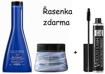L´oréal Professionnel Pro Fiber Re-create new Set - Šampon pro citlivé vlasy 250ml + Maska pro citlivé vlasy 200ml + Řasenka černá 16ml Dárková sada