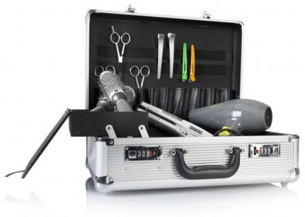 Profesionální hliníkový kadeřnický kufr Voyage Stříbrný