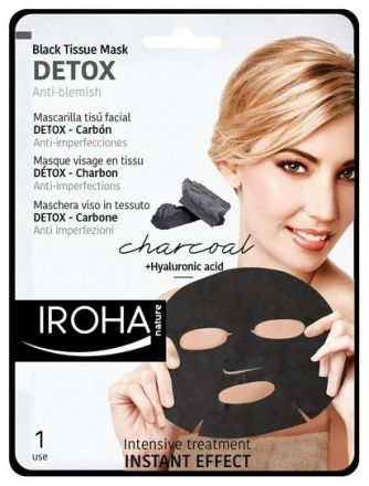 Iroha Black Tissue Mask Detox Charcoal - Látková maska s dřevěným uhlím 23 ml