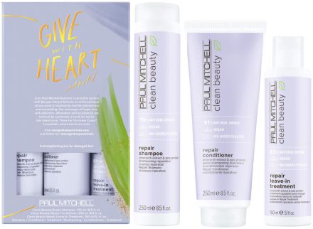 Paul Mitchell Clean Beauty Repair Trio Vánoční Sada - Šampon 250 ml + kondicionér 250 ml + bezoplachová péče 150 ml Dárková sada