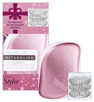 Tangle Teezer Let It Snow Set - Compact Kartáč na vlasy + Invisibobble Gumička do vlasů Crystal 3ks Dárková sada