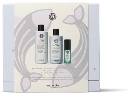 Maria Nila Sheer Silver Holiday Box - Šampon 350 ml + kondicionér 300 ml + olej 30 ml Dárková sada